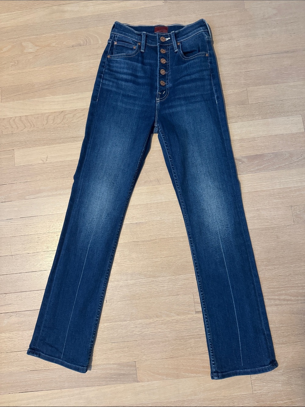 MOTHER High-Rise Button-Fly Straight Jeans - Dark Blue